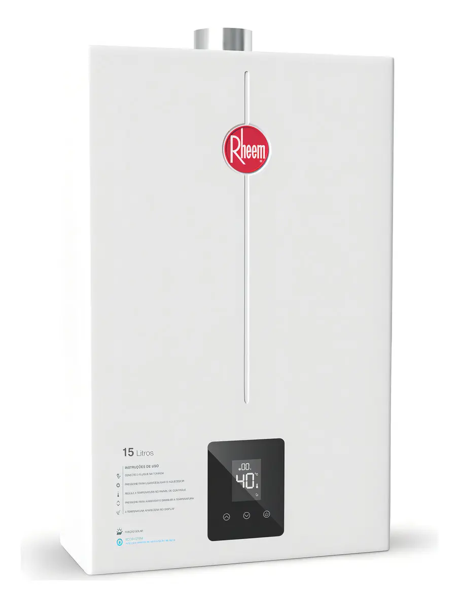 Aquecedor a gás Rheem de 15 litros com painel digital