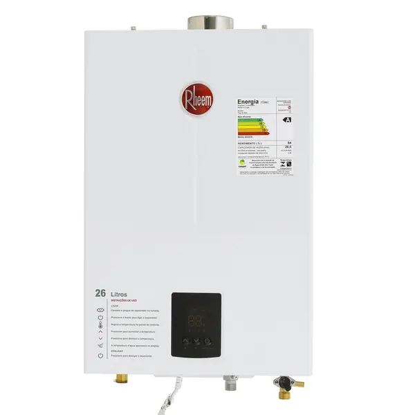 Aquecedor a gás Rheem de 26 litros com painel digital
