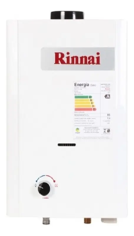 Aquecedor a gás Rinnai de 7,5 litros, com controle de temperatura por botão giratório